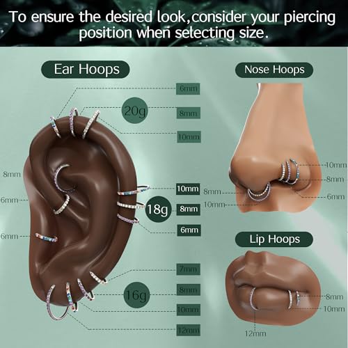316L Stainless Steel 5A CZ Nose Rings Hoops Conch Helix Piercing Jewelry | Cartilage Earrings Tragus Rook Daith Piercing Jewelry, Septum Clicker Silver/Black/14K Gold Plated, 6-12mm, 16G/18G/20G - color: Silver, AB CZ(5A), 20G, size: 20g(0.8mm)-12mm