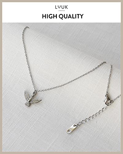 LUUK LIFESTYLE Stainless steel necklace with pendant and HAPPINESS card, 20” adjustable length, lucky charm, friendship chain, Valentine's Day gift, birthday, women's jewelry, silver, gold, rosegold - color: Silver, size: Eagle