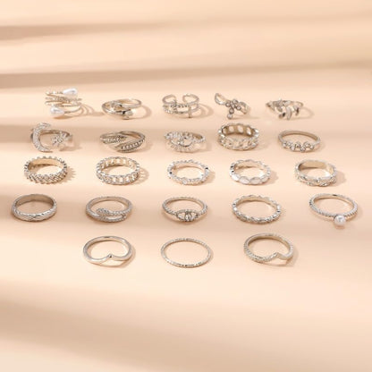 Chunky Gold Rings for Women Gold Baroque Pearl Rings Open Adjustable Pearl Ring Stacking Knuckles Rings Set Boho Prom Costume Fashion Jewelry for Women 2026 - style: Silver Moon