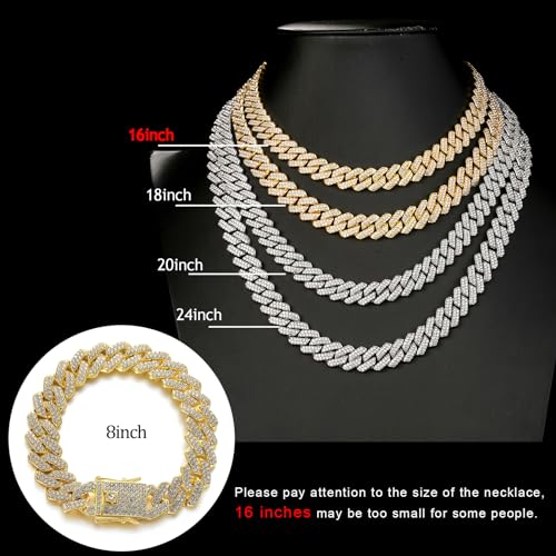 JUNVirtuous 2 Pieces Cuban Link Chain Mens Iced Out Miami Cuban Necklace and Bracelet Silver Bling Diamond Hip Hop Jewelry for Men and Women… - color: Silver, style: 8" Bracelet and 16" Necklace