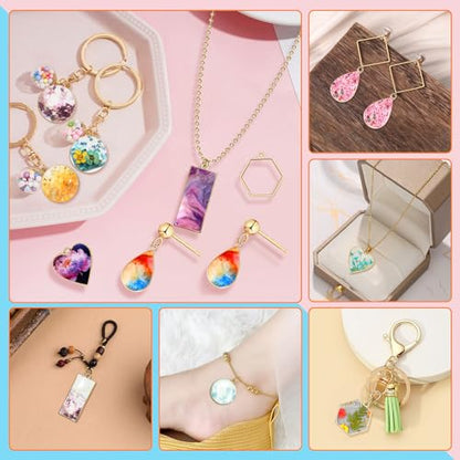 Oubaka 50pcs Open Bezels 5 Styles Hollow Frames Pendants Geometric Hollow Bezel Pendant Open Back Frame Pendant for Resin Casting, Necklace, Earrings, Pressed Flower, DIY Crafts(K Gold) - color: 50pcs;K Gold;5 Styles