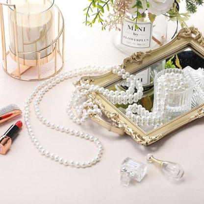 Aurelema Long Pearl Necklace Faux Pearls Necklaces for Women 1920s Jewelry Strand Beads for Wedding Halloween Costume Party