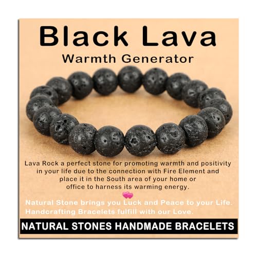AD Beads Handmade Gemstone Stretch Elastic Bracelet Crystal Healing Reiki Nature's Beauty and Spiritual Essence Unisex (10mm, Black Lava (Warmth Generator)) - color: Black Lava (Warmth Generator), size: 10mm