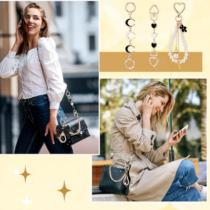 Sureio 5 Pcs Bag Extender Chain Pearl Purse Chain Ribbon Bow Keychain Extender Bag Strap Purse Charms Accessories for Handbag - color: Black and White