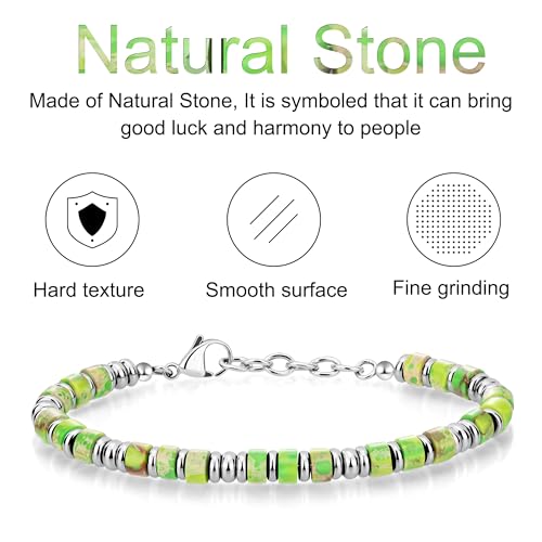 SIUMAL Mens Bracelet, Boho Stainless Steel Bracelets for Men, Beaded Bracelets, Jewelry Gifts for Husband, Father, Friends - color: Emerald Green