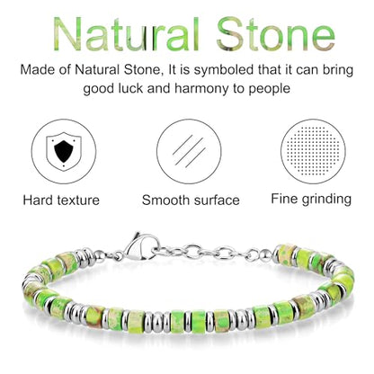 SIUMAL Mens Bracelet, Boho Stainless Steel Bracelets for Men, Beaded Bracelets, Jewelry Gifts for Husband, Father, Friends - color: Emerald Green