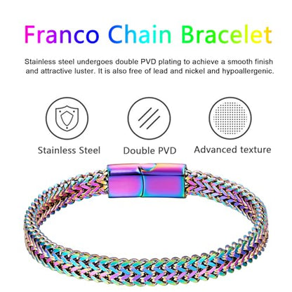 Mens Bracelet-Stainless Steel Magnetic Clasp Franco Chain Bracelets for Men - color: B-Colors