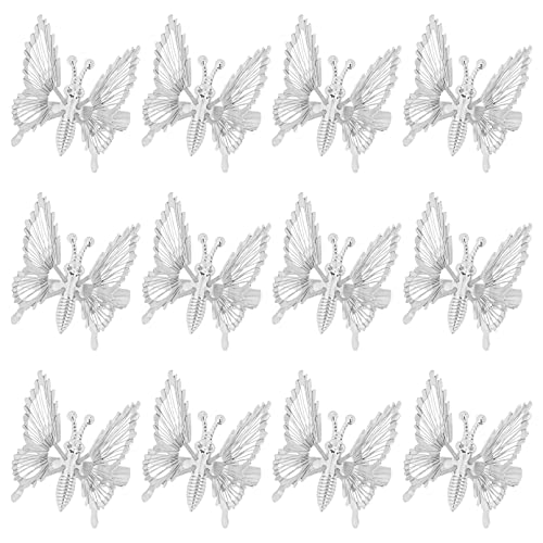 DEEKA 12 PCS 3D Moving Butterfly Hair Clips Metal Silver Moving Wings Butterfly Hair Accessories 90s Hair Clips Barrette for Women and Girls -Silver - color: Silver