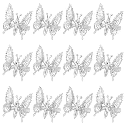 DEEKA 12 PCS 3D Moving Butterfly Hair Clips Metal Silver Moving Wings Butterfly Hair Accessories 90s Hair Clips Barrette for Women and Girls -Silver - color: Silver