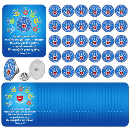 Sayglossy 30 Sets Serve God Pins on Card Bulk Religious Bible Verse Pins Bible Gifts Religious Christian Lapel Pin with Card for Church Gift Classroom Home Party Supplies - style: Serve God