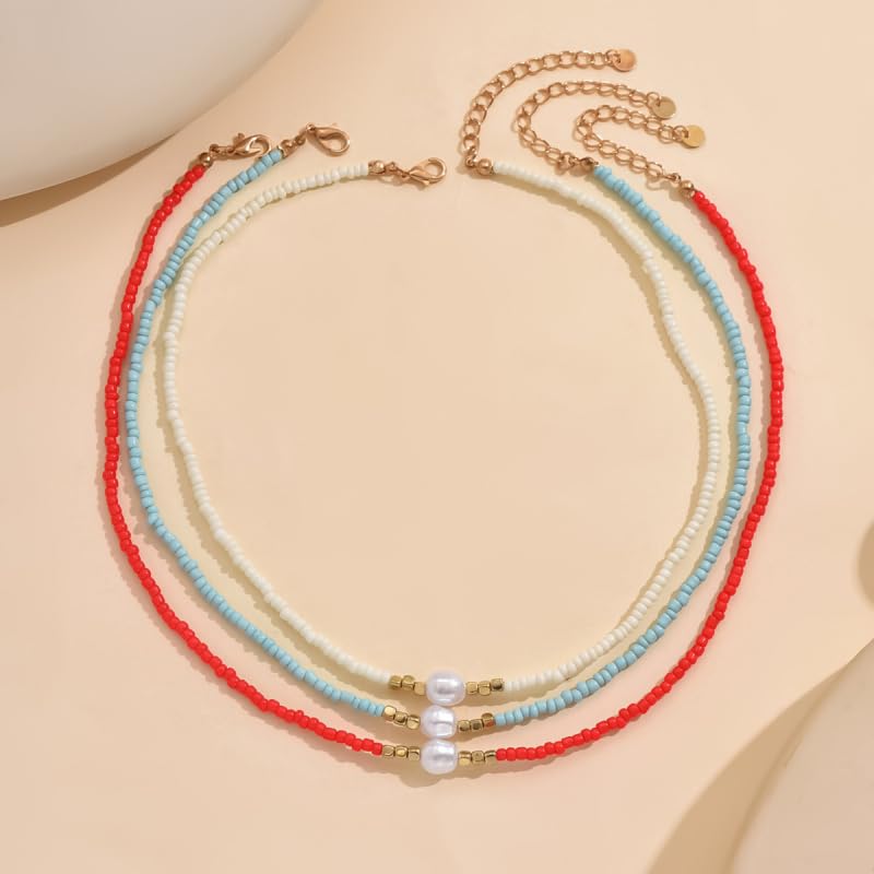 Faux Pearls Necklace Irregular Woven Beads Design, Adjustable Length, Multicolor Seed Beads for Everyday, Beach, Layering - color: White