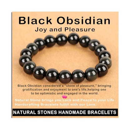 AD Beads Handmade Gemstone Stretch Elastic Bracelet Crystal Healing Reiki Nature's Beauty and Spiritual Essence Unisex (10mm, Black Obsidian (Pleasure)) - color: Black Obsidian (Pleasure), size: 10mm