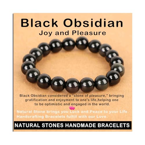 AD Beads Handmade Gemstone Stretch Elastic Bracelet Crystal Healing Reiki Nature's Beauty and Spiritual Essence Unisex (10mm, Black Obsidian (Pleasure)) - color: Black Obsidian (Pleasure), size: 10mm