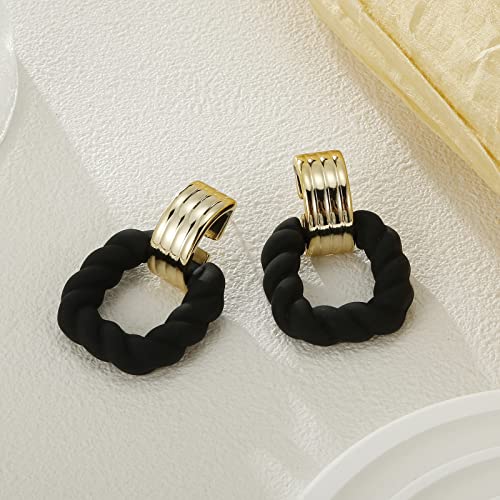 RUOFFETA Rectangle Earrings for Women, Acrylic Square Earrings Twisted Geometric Statement Jewelry - color: Black Gold