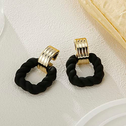 RUOFFETA Rectangle Earrings for Women, Acrylic Square Earrings Twisted Geometric Statement Jewelry - color: Black Gold
