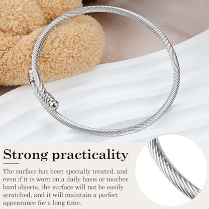 Jewelers Stainless Steel Cable Wire Open Cuff Adjustable Size - color: Silver