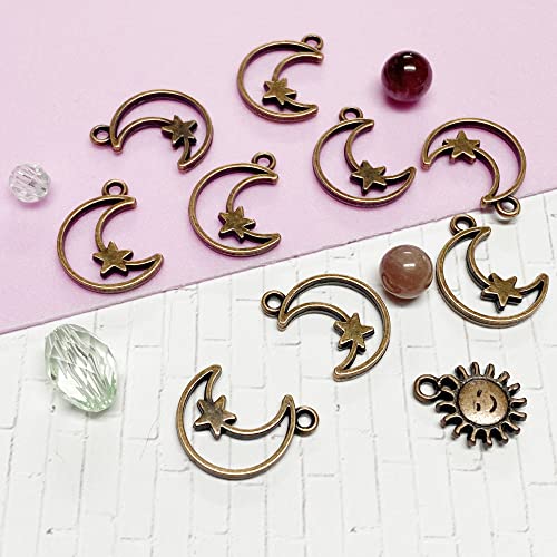 Heather's cf Star Charms for Jewelry Making Silver Tibetan Star Moon Snowflake Pendants Non Tarnish Metal Earring Charm for Bracelets Necklaces Earrings DIY Jewelry Making Supplies - color: Copper Moon- 79Pcs