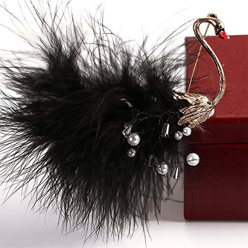 Vctitil 2Pcs Vintage Feather Swan Brooch Pin for Women Girls, Black White Swan Crystal Animal Badge Brooches Lapel Pins Dress Jewelry Gift