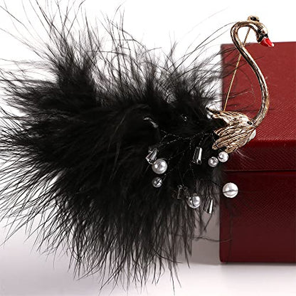 Vctitil 2Pcs Vintage Feather Swan Brooch Pin for Women Girls, Black White Swan Crystal Animal Badge Brooches Lapel Pins Dress Jewelry Gift