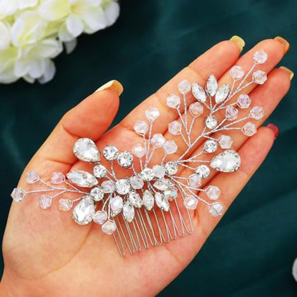 Asooll Crystal Hair Comb Silver Wedding Hair Accessories Bride Rhinestone Hair Pieces for Women