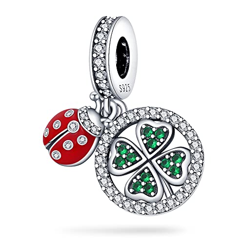 KUNSIR Charms Beads fits Pandora Charm bracelets for Woman 925 Sterling Silver Dangle Pendant Bead Jewelry Beads Gifts Happy Birthday Charms for Women Bracelet&Necklace - style: Four-Leaf Clover and Ladybug Charm