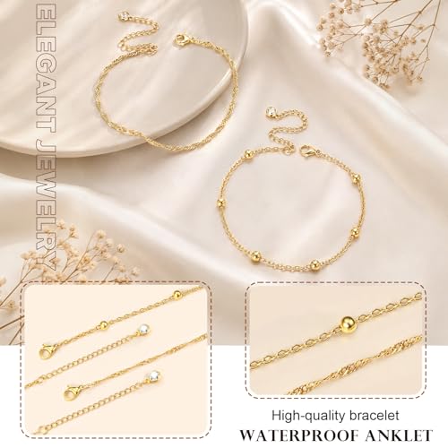 Gold Ankle Bracelets for Women, Waterproof Anklets Dainty Beach Anklet Adjustable Link Chain Cute Stainless Steel Anklets Summer Beach Shell Starfish Pearl Foot Jewelry Non Tarnish Lightweight - color: Ankle gold-2