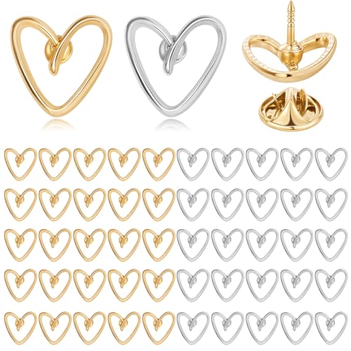 Liliaafar Heart Shaped Pins for Women Gifts Metal Hollow Brooches Small Dainty Lapel Pins DIY Accessories for Clothes Dress Hat Scarf Bag Pocket Cardigan Hijab Decor - color: Gold, Silver