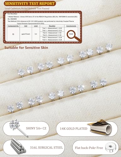 SIISPRI 10 Pairs Tiny Cartilage Stud Earrings for Women Men 14K Gold Plated Surgical Stainless Steel Flat Back Earrings Hypoallergenic Cubic Zirconia Studs Earrings 2mm 3mm Tragus Helix Daith Piercing - color: 3mm-silver-10pair
