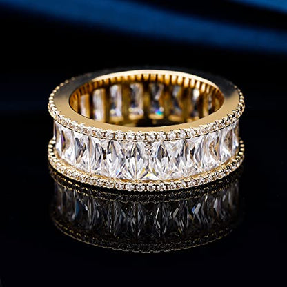 MDFUN 18K Gold Plated Eternity Rings for Women Cubic Zirconia Wedding Promise Engagement Band - color: Gold Plated
