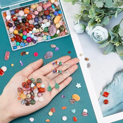 Beads for Jewelry Making, Mixed Bulk Natural Assorted Stone Beads for Crafts Bracelets Earrings Necklace, Semi Precious Gemstone Crystal Assortment Beads for Adults Women (0.5, Pounds)