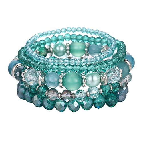 Noessla Beaded Boho Stretch Bracelet Colorful Stackable Crystal Beads Bracelets Trendy Costume Jewelry Mothers Day Gifts for Women - color: 21-Sea green