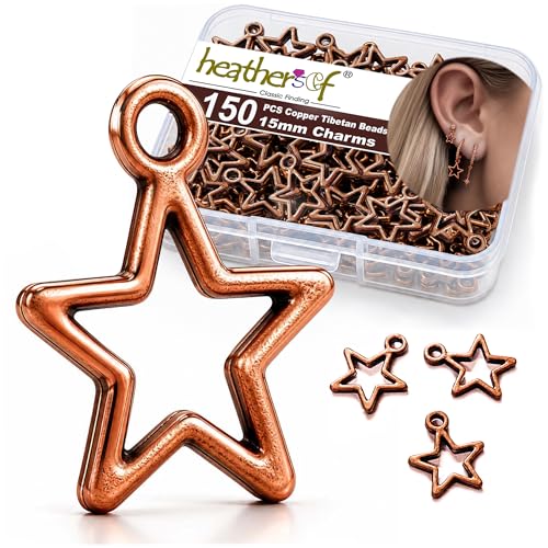 Heather's cf Star Charms for Jewelry Making Silver Tibetan Star Moon Snowflake Pendants Non Tarnish Metal Earring Charm for Bracelets Necklaces Earrings DIY Jewelry Making Supplies - color: Copper Star - 150Pcs