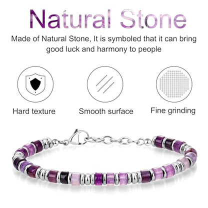 SIUMAL Mens Bracelet, Boho Stainless Steel Bracelets for Men, Beaded Bracelets, Jewelry Gifts for Husband, Father, Friends - color: Purple
