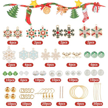 SUNNYCLUE 1 Box DIY 10 Pairs Christmas Charms Rhinestone Snowflake Charms Earrings Making Kit Enamel Snow Charm Bowknot Connector Charms Bar Links Glass Beads Earring Hooks for Jewelry Making Kits - color: 1.1-diy-10 Pairs Christmas Colorful Snowflake Ear