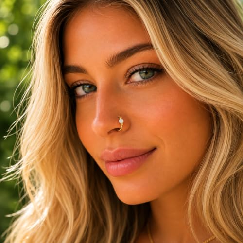 Jolliz Opal Nose Rings Hoops – 24 Gauge Classic Design, Elegant Nose Rings for Women & hypoallergenic Nose Piercings Jewelry Perfect for Any Occasion with Comfortable Fit - color: White Opal Gold