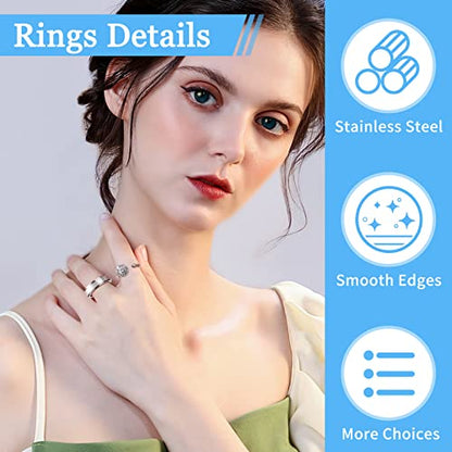 Cruzix 12Pcs Anxiety Fidget Rings for Women, Stainless Steel Spinner Rings Moon and Star Bead Band Ring Adjustable Open Ring Sunflower Fidget Rings for Men Teens Anti Stress Gift, Size 7-10
