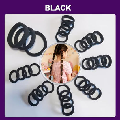 130 Pcs Baby Hair Ties Set, 120 Pcs Small Hair Ties and 10 Pcs Large Hair Ties, Seamless Hair Bands for Girls and Kids Elastic Ponytail Holders (Black) - color: Black