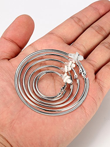 Sumind Clip on Hoop Earrings Hoop Gold Earrings Non Piercing Earrings Set for Women - color: Silver