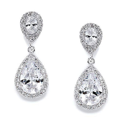 Mariell Cubic Zirconia Crystal Teardrop Dangle Bridal and Wedding Earrings, CZ Jewelry for Brides, Bridesmaids, Homecoming, Prom and Dressy Everyday Wear - color: Silver-Clear Cubic Zirconia