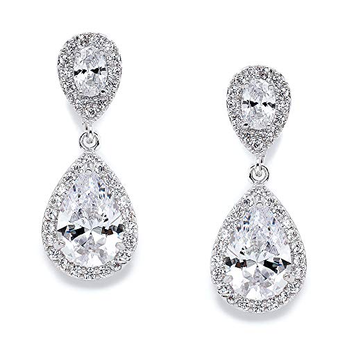 Mariell Cubic Zirconia Crystal Teardrop Dangle Bridal and Wedding Earrings, CZ Jewelry for Brides, Bridesmaids, Homecoming, Prom and Dressy Everyday Wear - color: Silver-Clear Cubic Zirconia