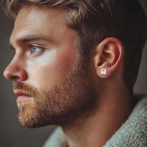 Cubic Zirconia Stud Earrings for Women Men 14K Gold-Plated Halo Stud Earrings Hypoallergenic Earrings CZ Halo Stud Earrings for Sensitive Ears - style: B-GOLDEN