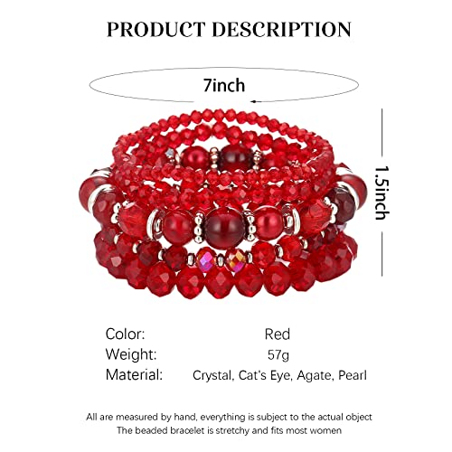 Noessla Beaded Boho Stretch Bracelet Colorful Stackable Crystal Beads Bracelets Trendy Costume Jewelry Mothers Day Gifts for Women - color: 21-Red