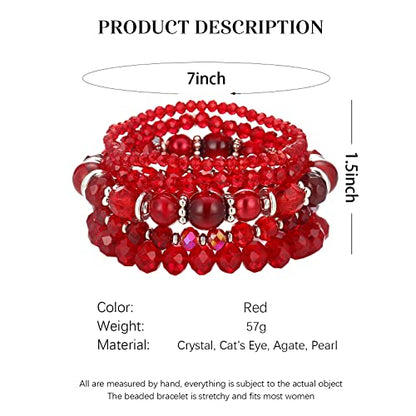 Noessla Beaded Boho Stretch Bracelet Colorful Stackable Crystal Beads Bracelets Trendy Costume Jewelry Mothers Day Gifts for Women - color: 21-Red