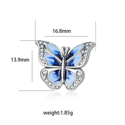 Charm for Bracelets and Necklaces, Heart Animals 925 Sterling Silver Bead Celestial Sun Moon Star Charms Jewelry Gift for Women Girls - color: Blue Butterfly Charm