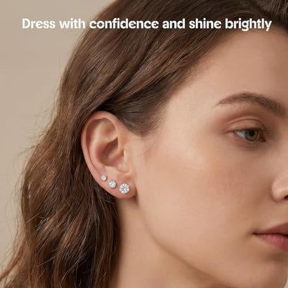 24 Pairs Pearl Studs Earrings for Women, Faux Simulated Pearl Earrings 4 Mixed Sizes Round Ball Pearls Stud Earring Set - color: Beige, Clear