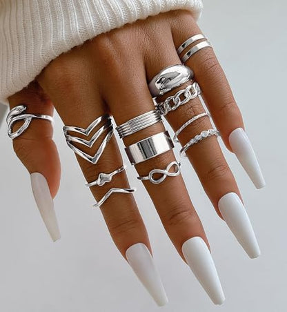 iF YOU 25 Pcs Gold Stackable Ring Set for Women, Chunky Knuckle Finger Midi Rings, Silver Simple Stacking Cute Rings Pack Trendy Stuff Jewelry Gift - style: 25 Silver chunky-size 4-8.5