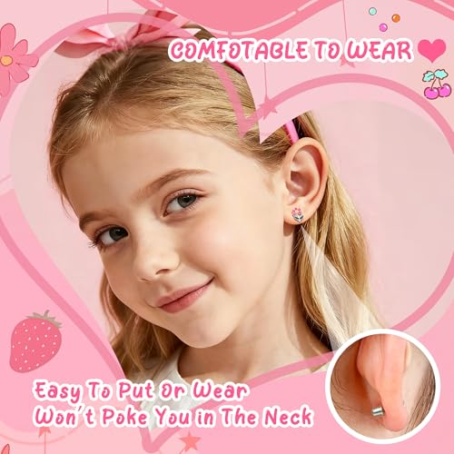 10Pairs Hypoallergenic Screw Back Earrings for Women Girls Stainless Steel | CZ Heart Butterfly Ball Stud Earrings Multicolored Cat Rainbow Screwback Stud Earrings Set Over 3 Years Old - style: animal earrings