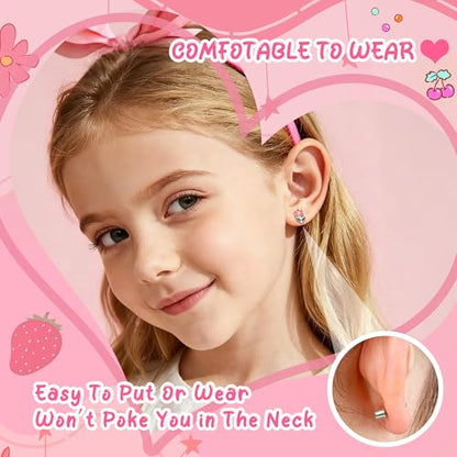 10Pairs Hypoallergenic Screw Back Earrings for Women Girls Stainless Steel | CZ Heart Butterfly Ball Stud Earrings Multicolored Cat Rainbow Screwback Stud Earrings Set Over 3 Years Old - style: animal earrings