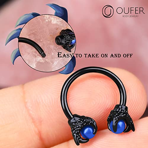 OUFER 316L Surgical Steel Circular Earrings Two White Opals Surrounded by Dragon Claws Cartilage Earing Ear Body Piercing Jewelry Helix Earrings Piercing… - color: Black Blue
