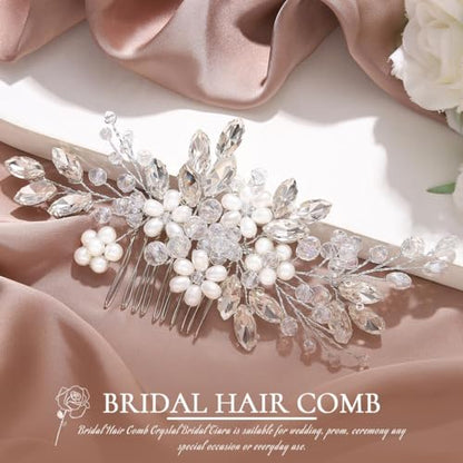 JAKAWIN Wedding Hair Accessories Bridal Hair Pieces Pearl Hair Comb | Flower Hair Clip Bride Prom Hairpiece for Women - color: A Silver